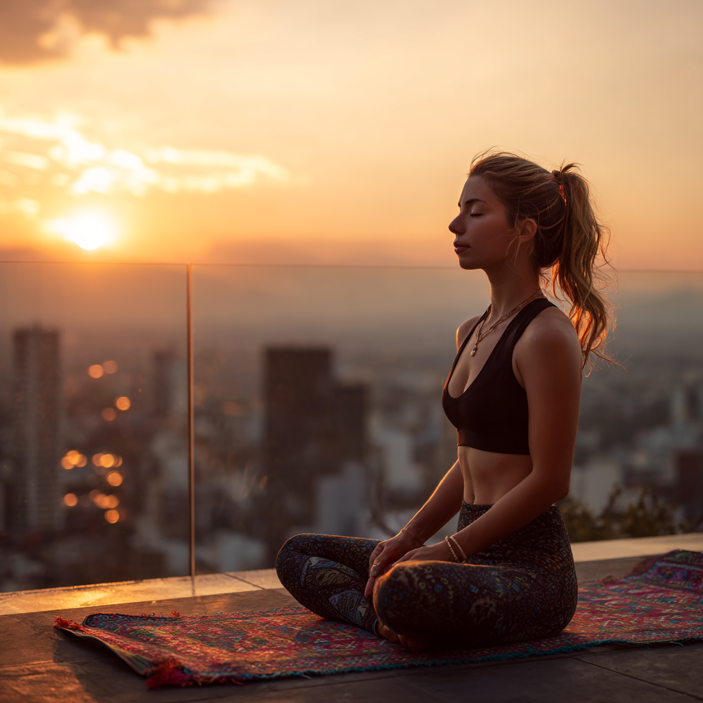 Mujer practicando yoga en posición de loto